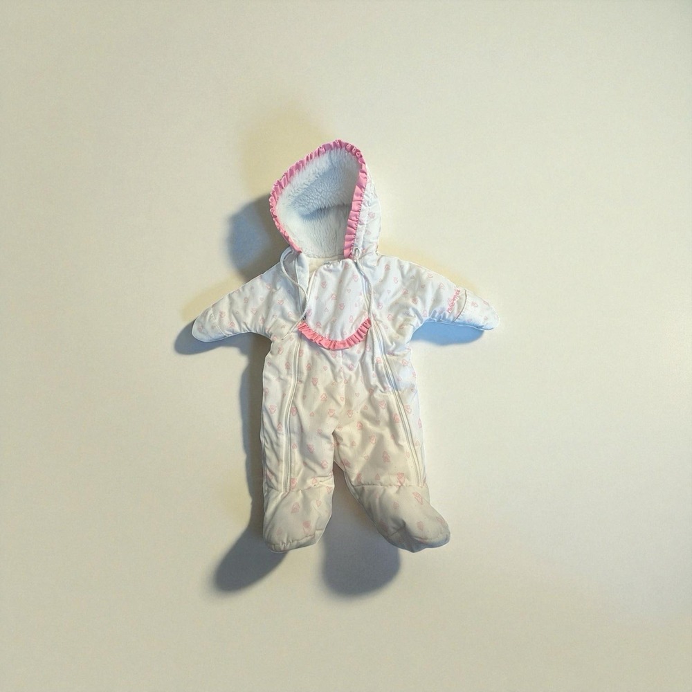 Vintage Fisher Price Baby Snowsuit‎ 3-6M Pink Hearts Hooded Bunting USA